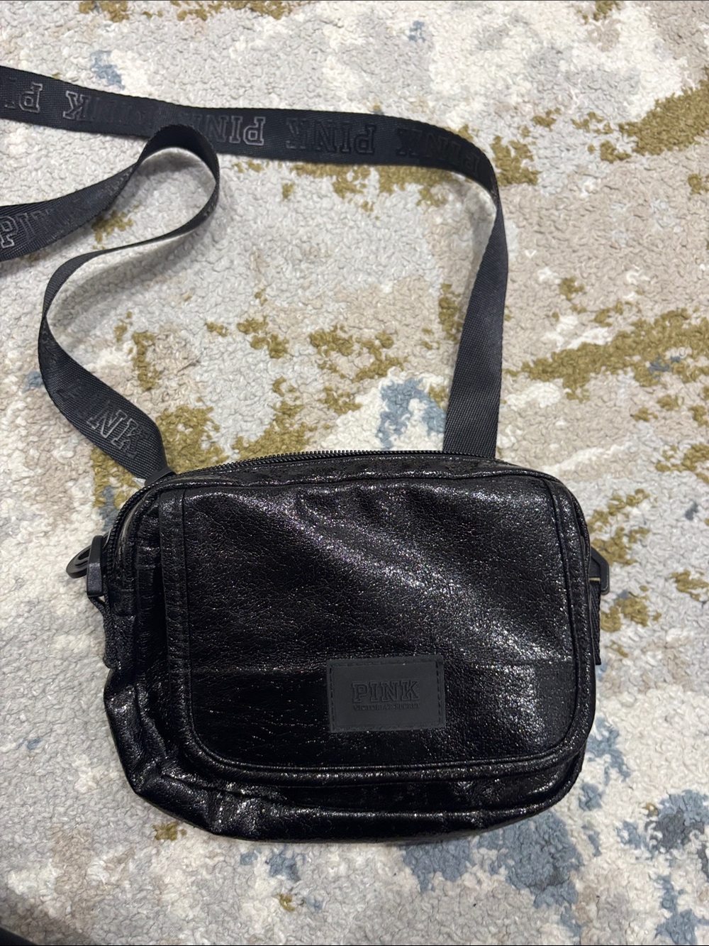 PINK Victoria's Secret Shiny Black Belt Bag